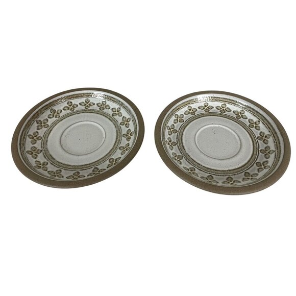 Midwinter Stoneware Saucers Set Of 2 Small Plates Floral Brown White - Picture 1 of 6